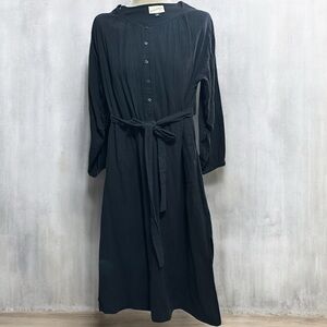 Universal Thread Black Button Front Tunic Midi Dress Tie Waist Long Sleeve